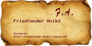 Friedlender Anikó névjegykártya